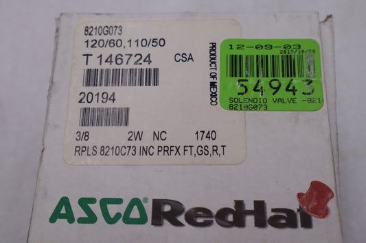 ***NEW IN BOX***  ASCO  8210G073 2-Way SOLENOID VALVE 120Vac 3/8" Stock L-240-A